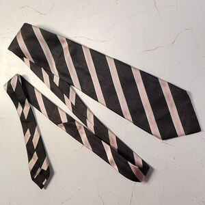 Altea Milano 100% Silk Vintage Tie Black Diagonal Stripes Italy Formal Office